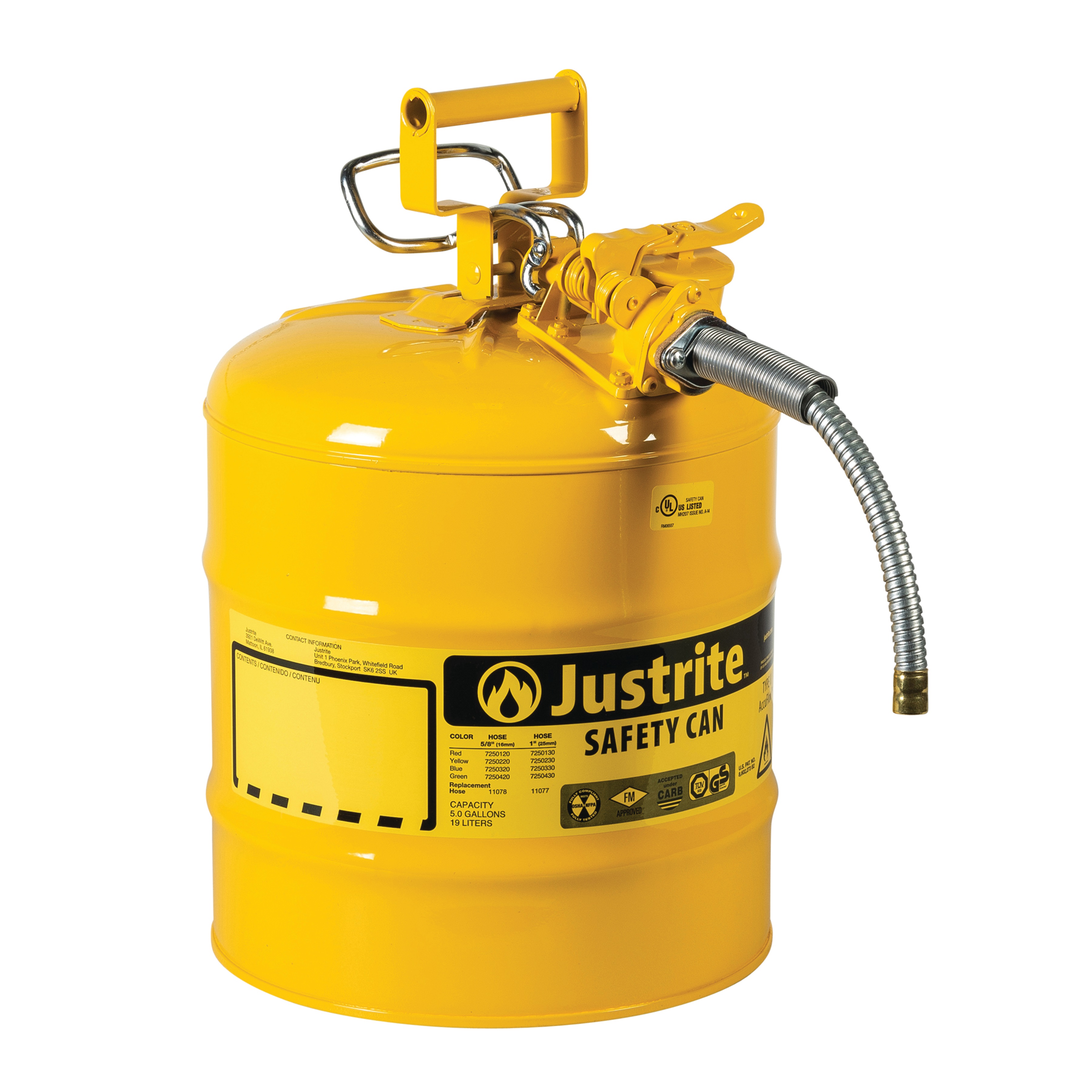 Justrite Type II AccuFlow™ Safety Cans Swinging Handle Yellow